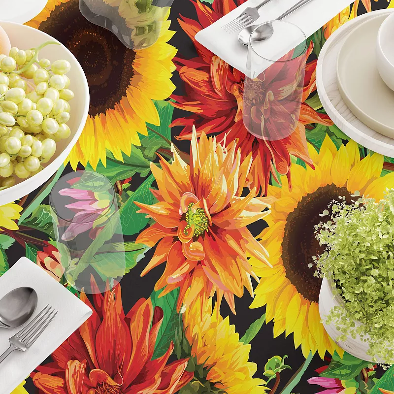 Rectangular Tablecloth， 100% Polyester， 60x84， Sunflower Garden