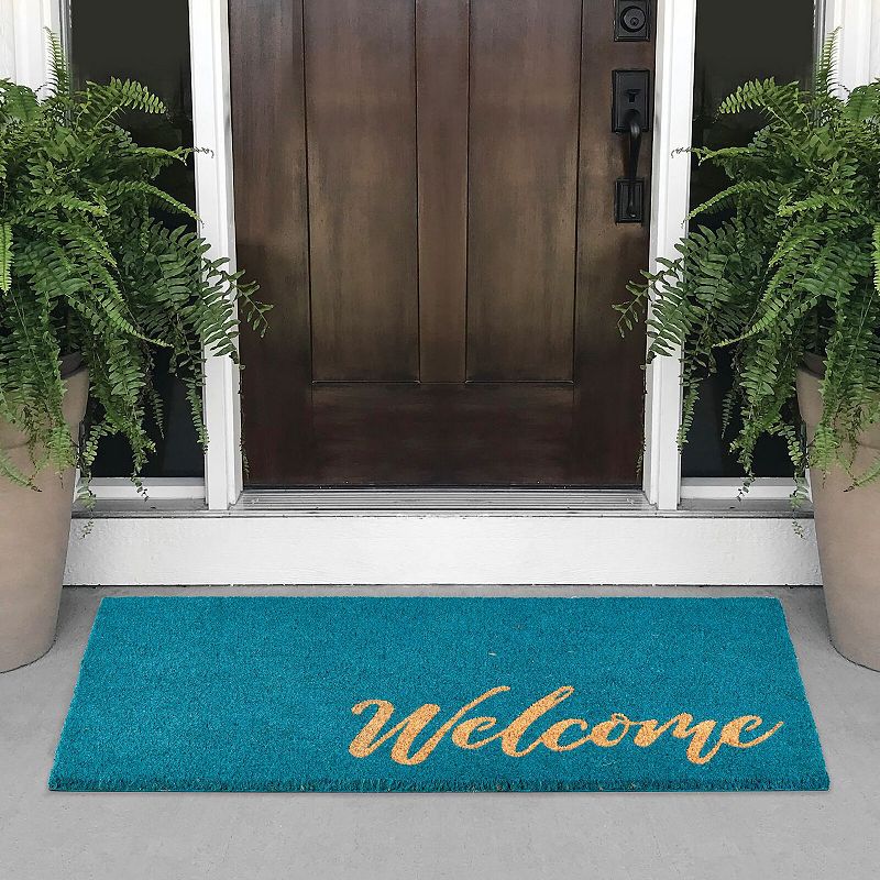 mDesign Entryway Doormat with Natural Fibers Decorative Script