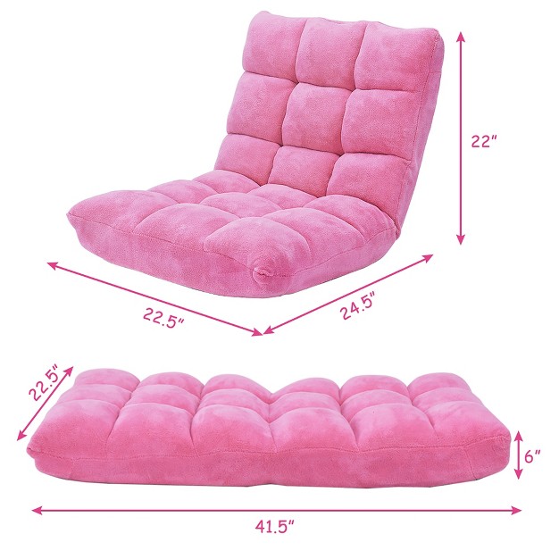 Costway Adjustable 14 position Floor Chair Folding Lazy Gaming Sofa Chair Cushioned pink