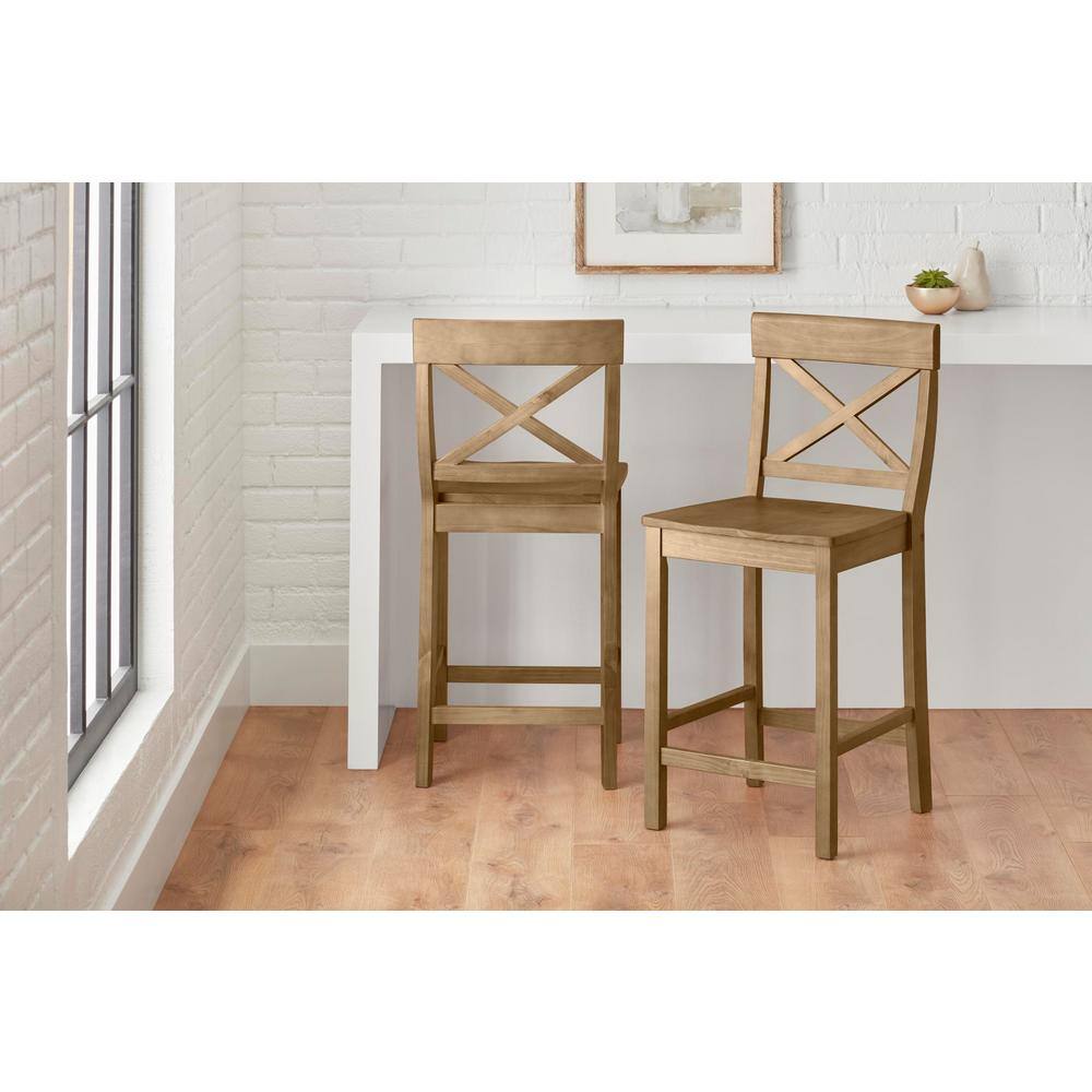 StyleWell Cedarville Patina Oak Finish Counter Stools with Cross Back (Set of 2) DC 2005 CTR-P