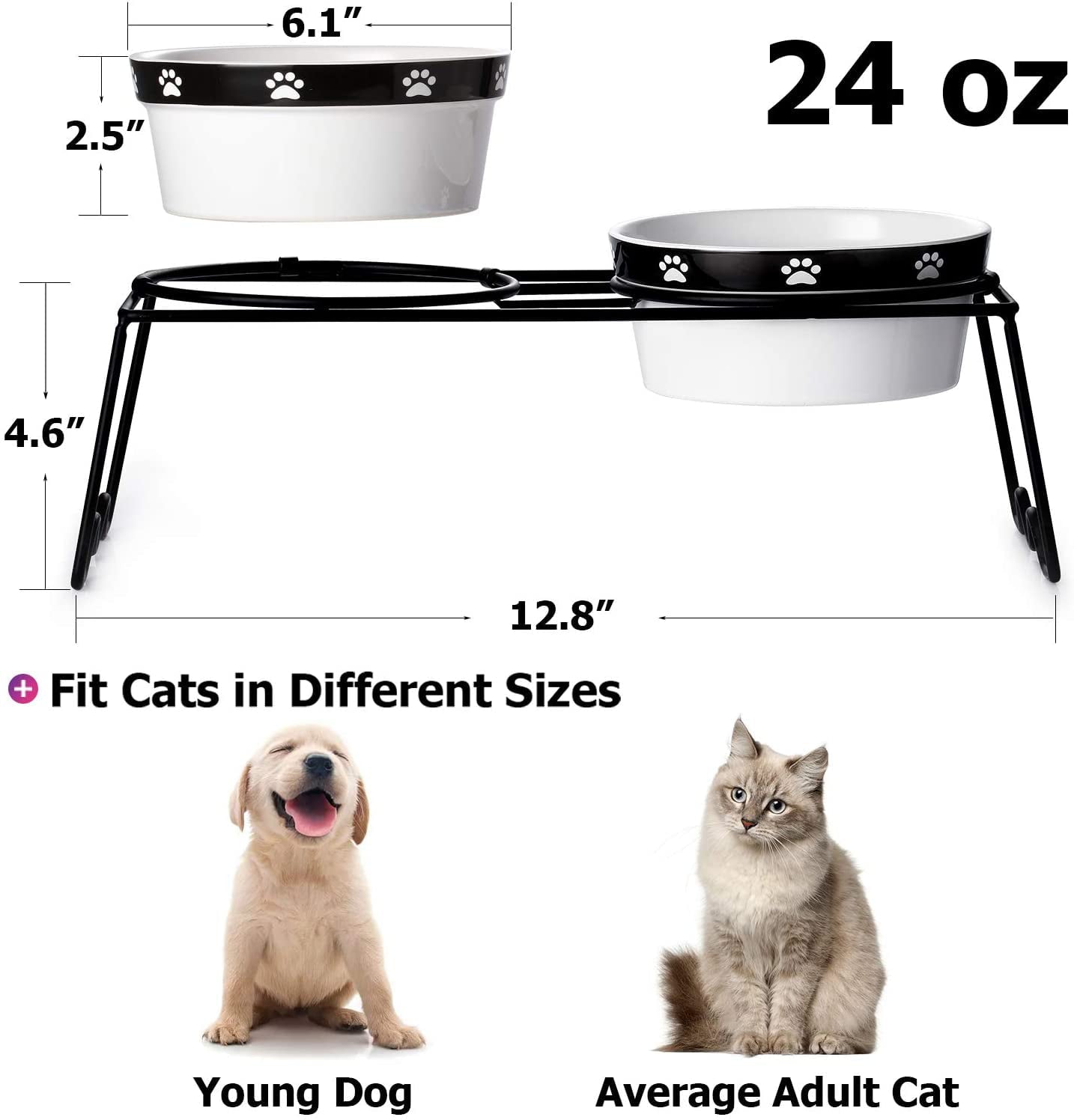 Y YHY Raised Dog Bowls, Elevated Dog Bowls 24oz, Ceramic Dog Cat Bowls for Food and Water, Pet Bowls for Dogs and Cat, Prevent Neck Pain, Anti Slip Feet