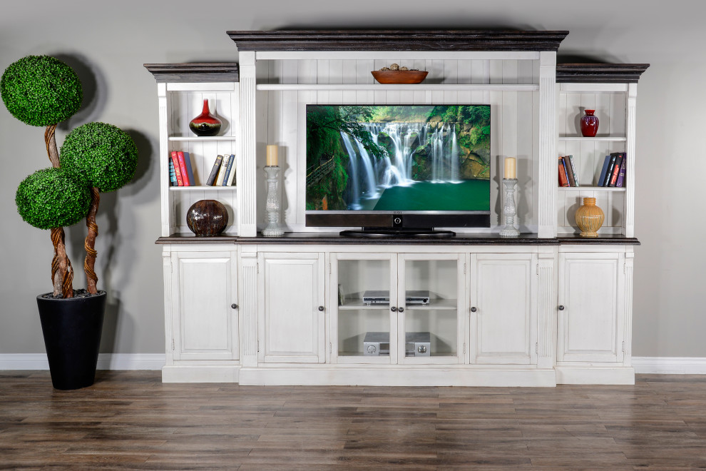 81 quotExtra Long Narrow White TV Stand Media Console Glass Doors   French Country   Entertainment Centers And Tv Stands   by Sideboards and Things  Houzz