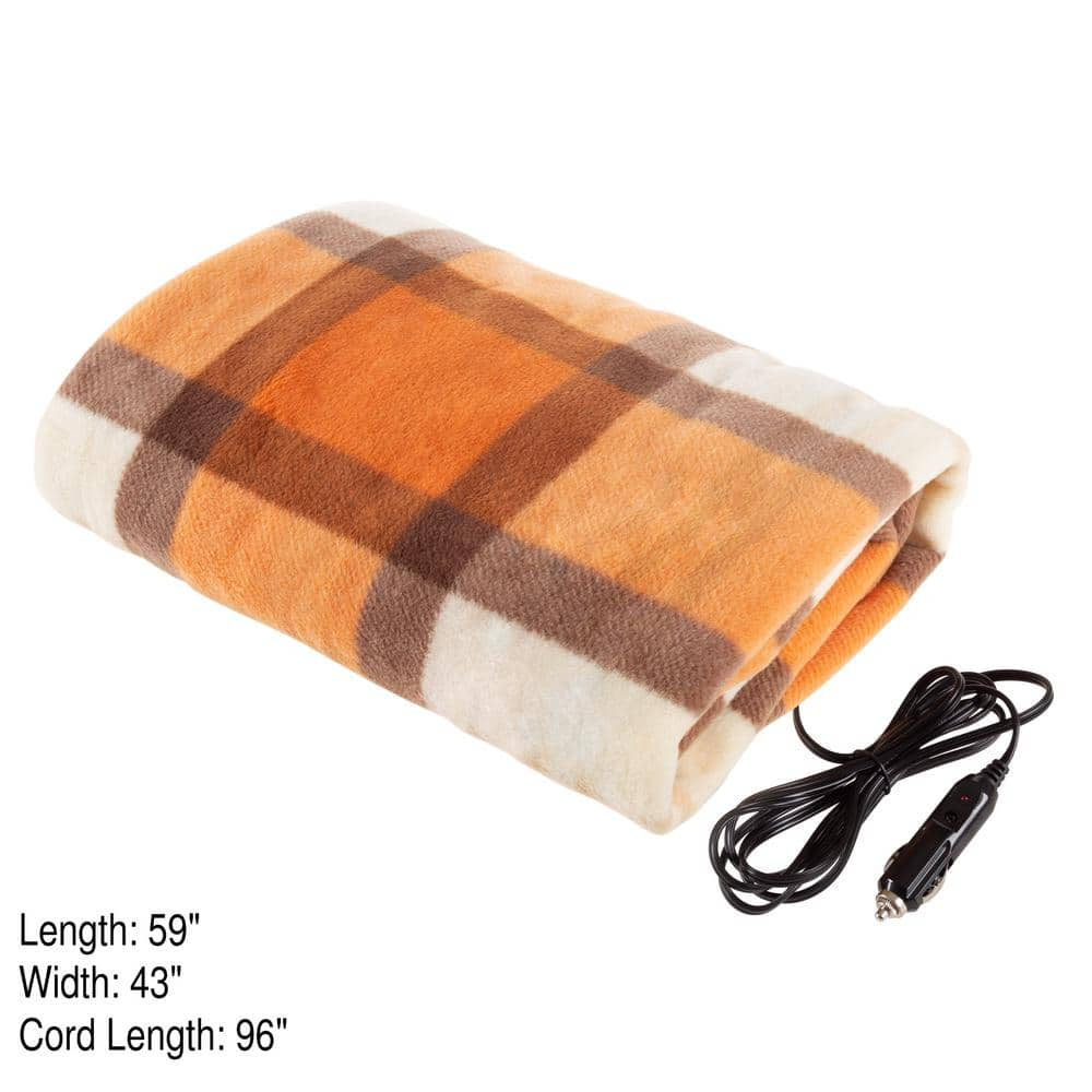 Stalwart 12-Volt Polar Fleece Electric Car Throw Blanket in Orange HW6000039