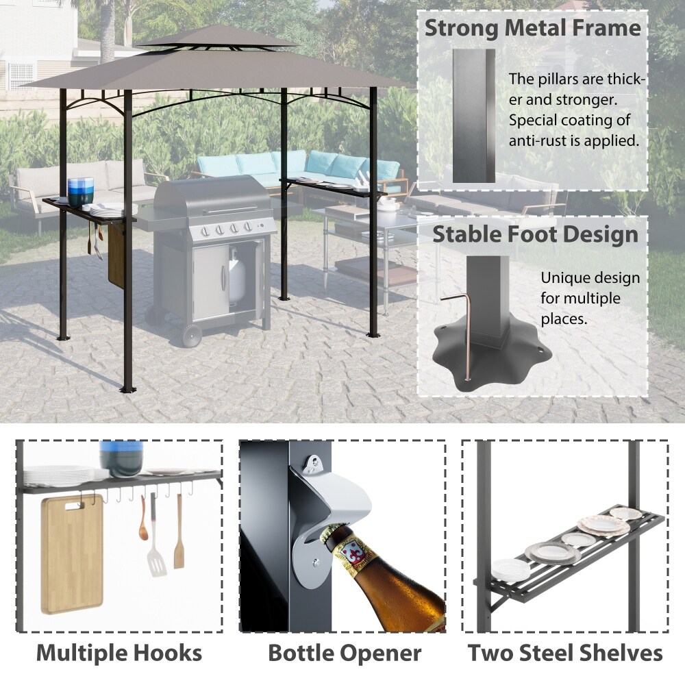 8x 5 ft Double Tiered Grill Gazebo Waterproof and Rip lock Fabric