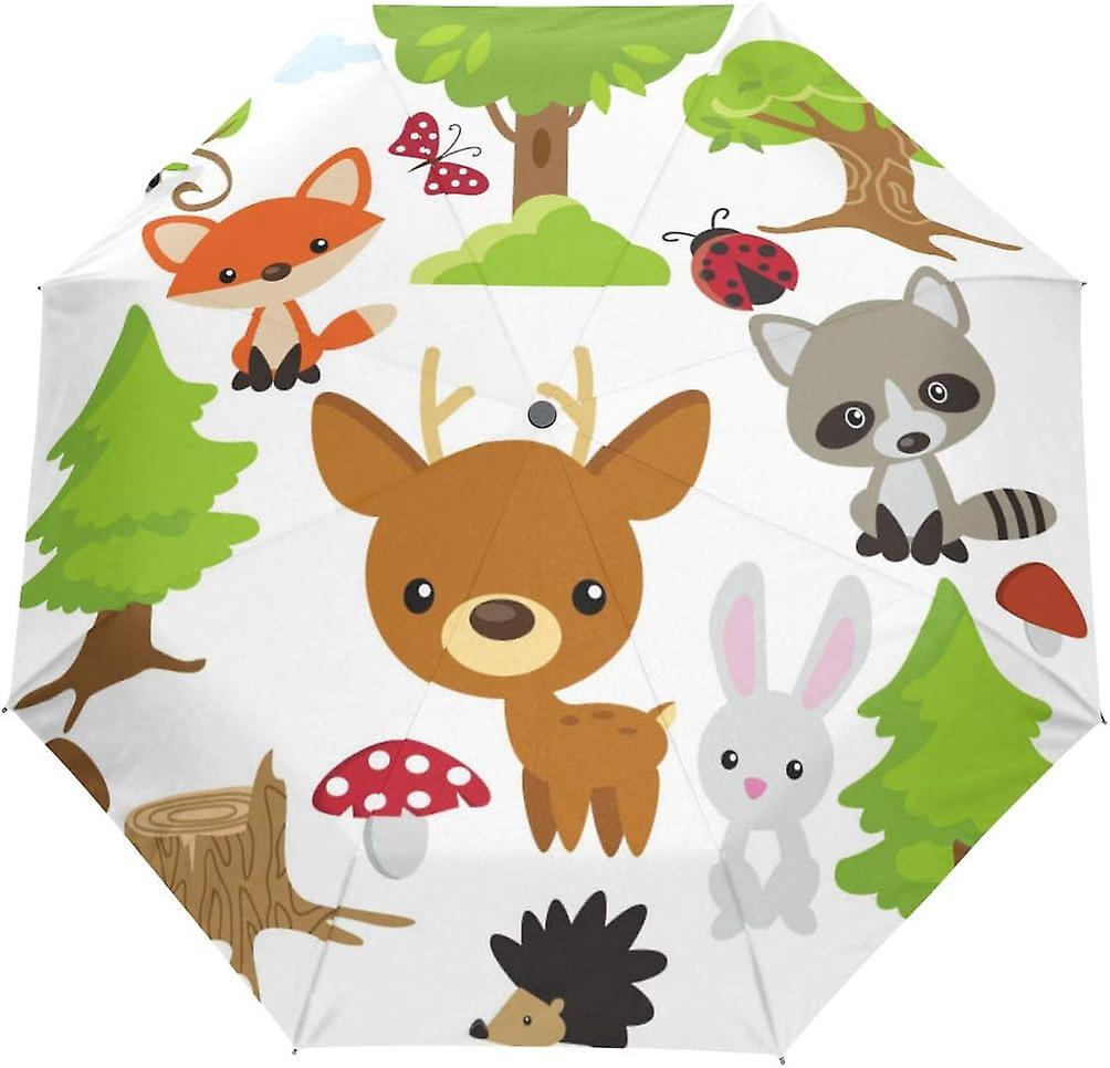 Travel Umbrella Automatic Windproof Foldable Umbrella Forest Animal