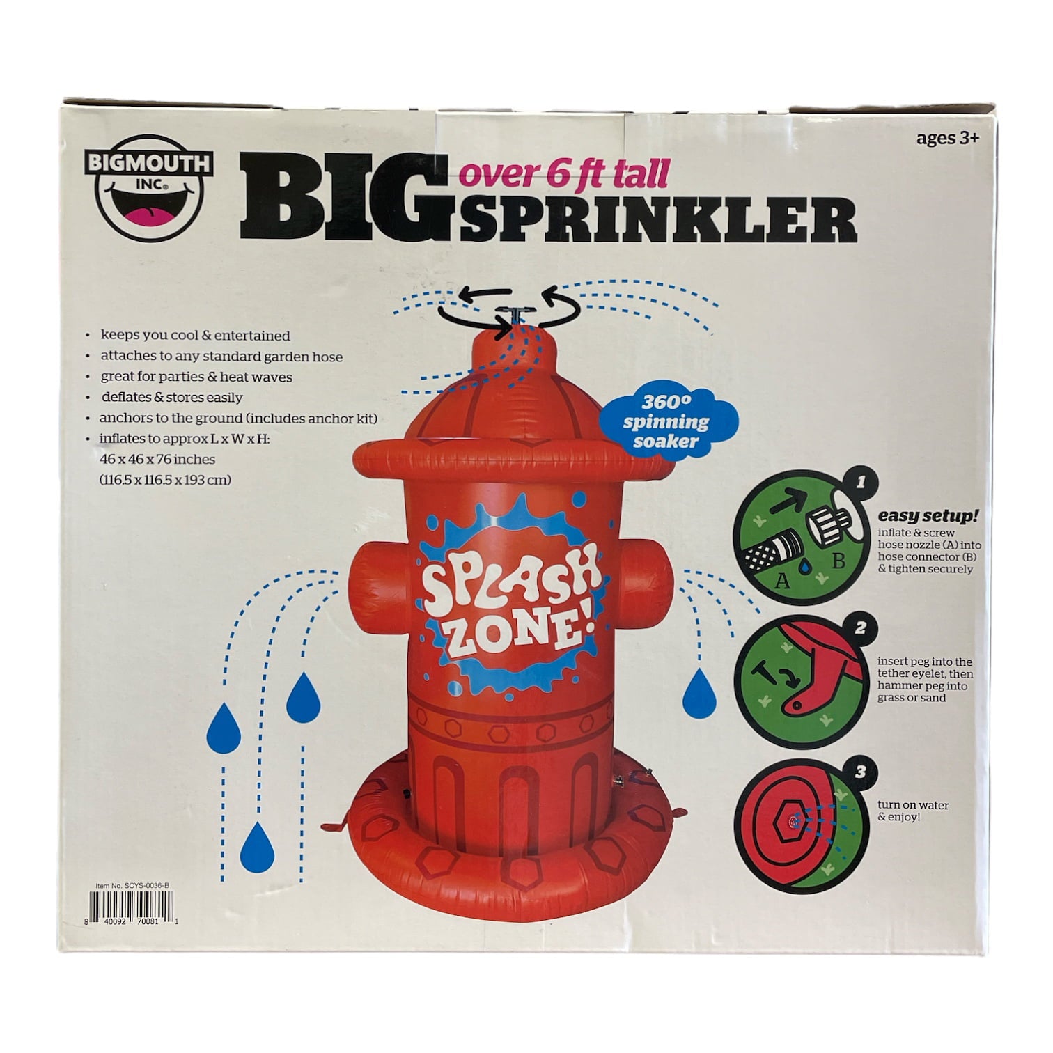 BigMouth Giant Inflatable Fire Hydrant Splash Zone Sprinkler， 76