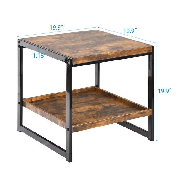 2-tier Side Table， Bedroom Nightstand with Lower Shelf