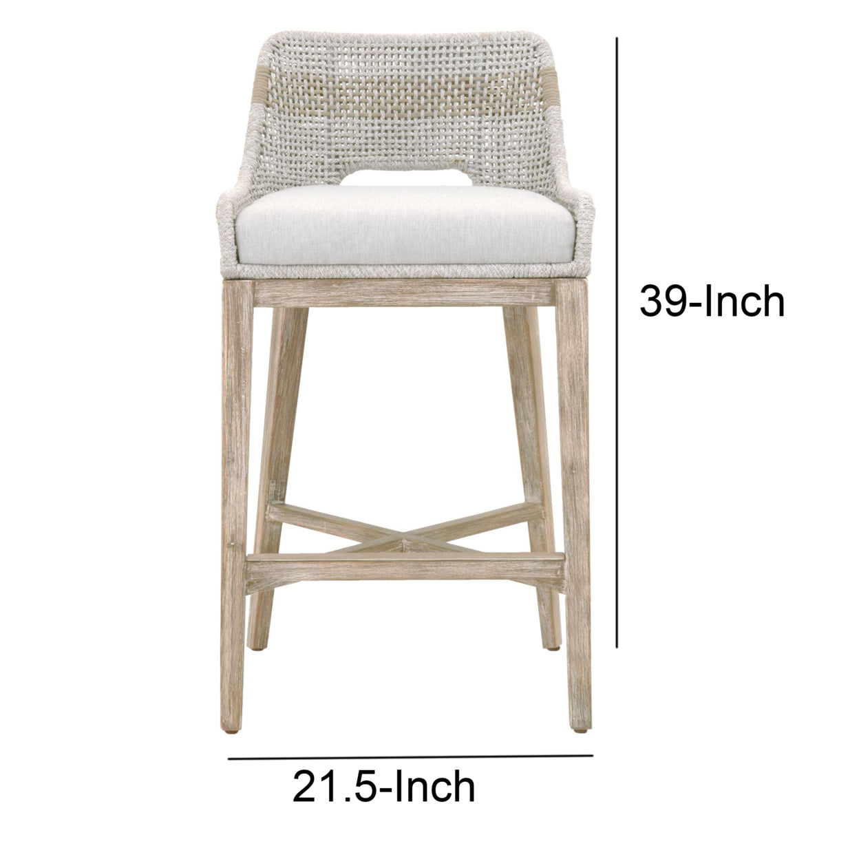 Interwoven Rope Barstool with Flared Legs and Cross Support， Gray- Saltoro Sherpi