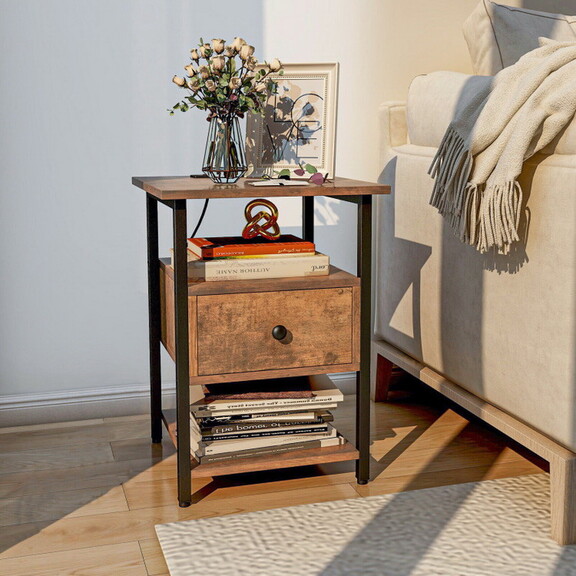 Costway 1/2 Pieces 3 Tier Nightstand with Charging...