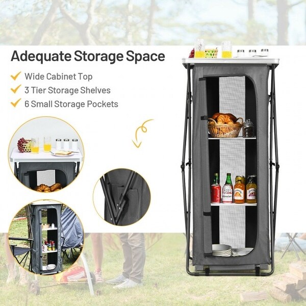 Folding PopUp Cupboard Compact Camping Storage Cabinet with Bag