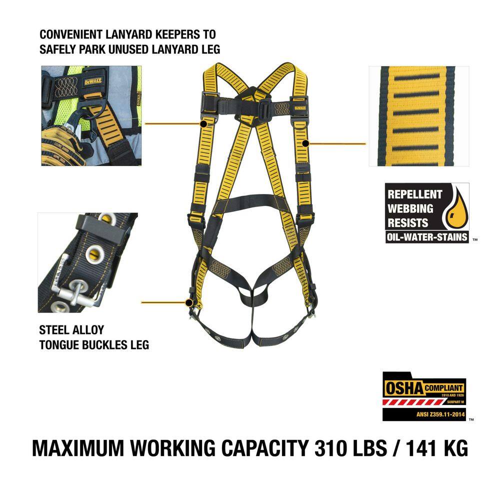 DW 5-Point Fall Protection Harness with Pass-Thru Chest and Tongue Buckle Legs DXFP512002