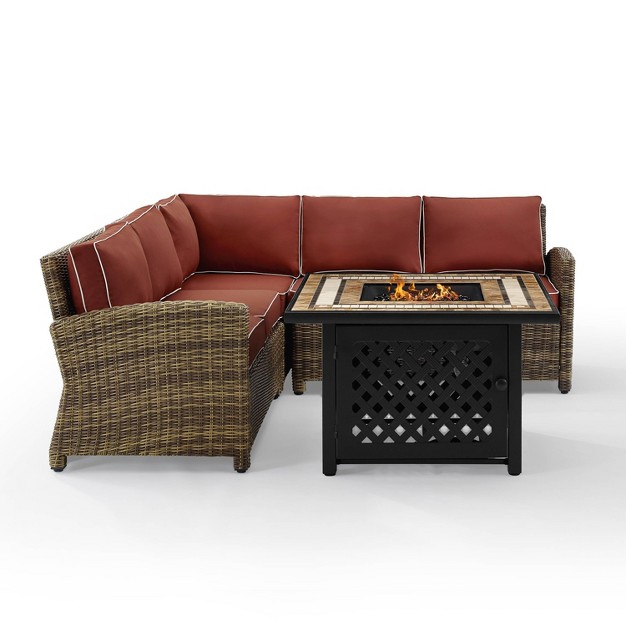 Bradenton 4pc Outdoor Wicker Sectional Set With Fire Table Crosley