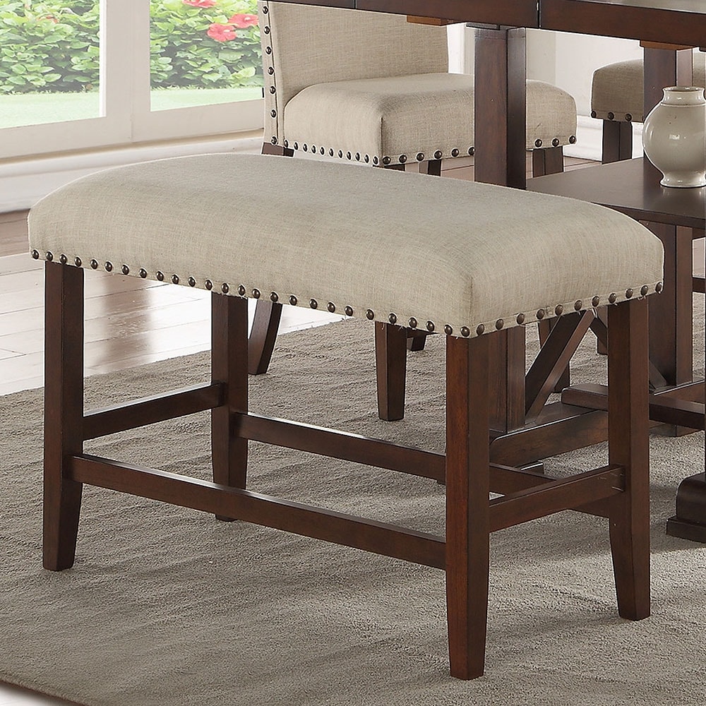 Upholstered Cream Cushion Dining Bench  Cherry Brown