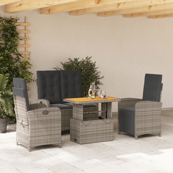 vidaXL Patio Dining Set with Cushions Outdoor Seating Gray Poly Rattan