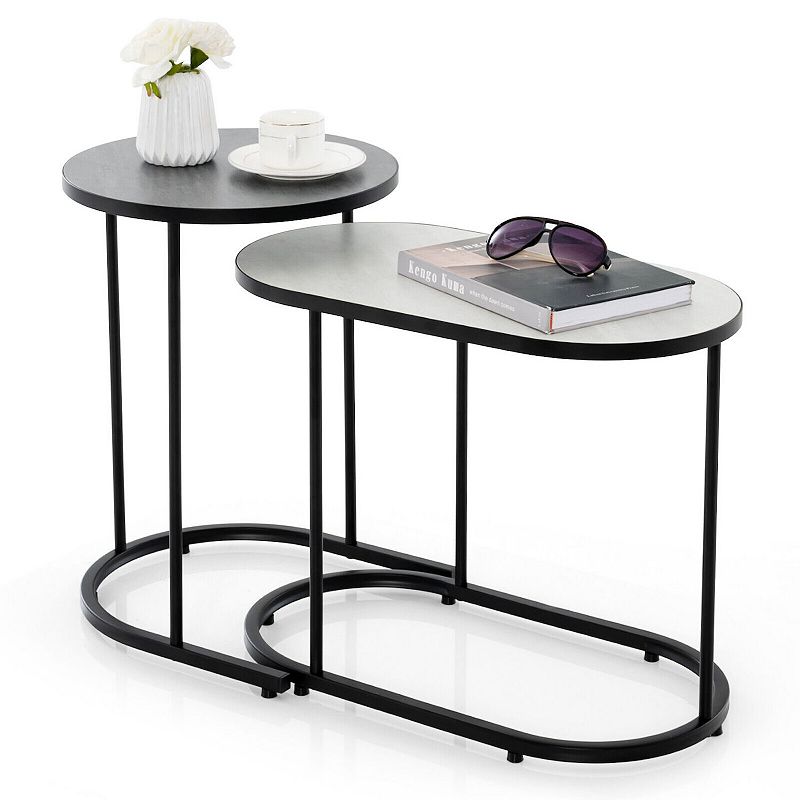 2-in-1 Design Faux Marble Top Tea Table