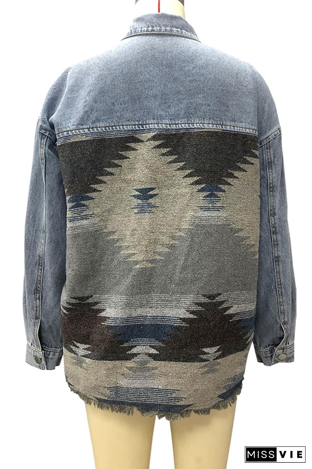 Aztec Splicing Buttons Up Denim Jacket Shacket Wholesale