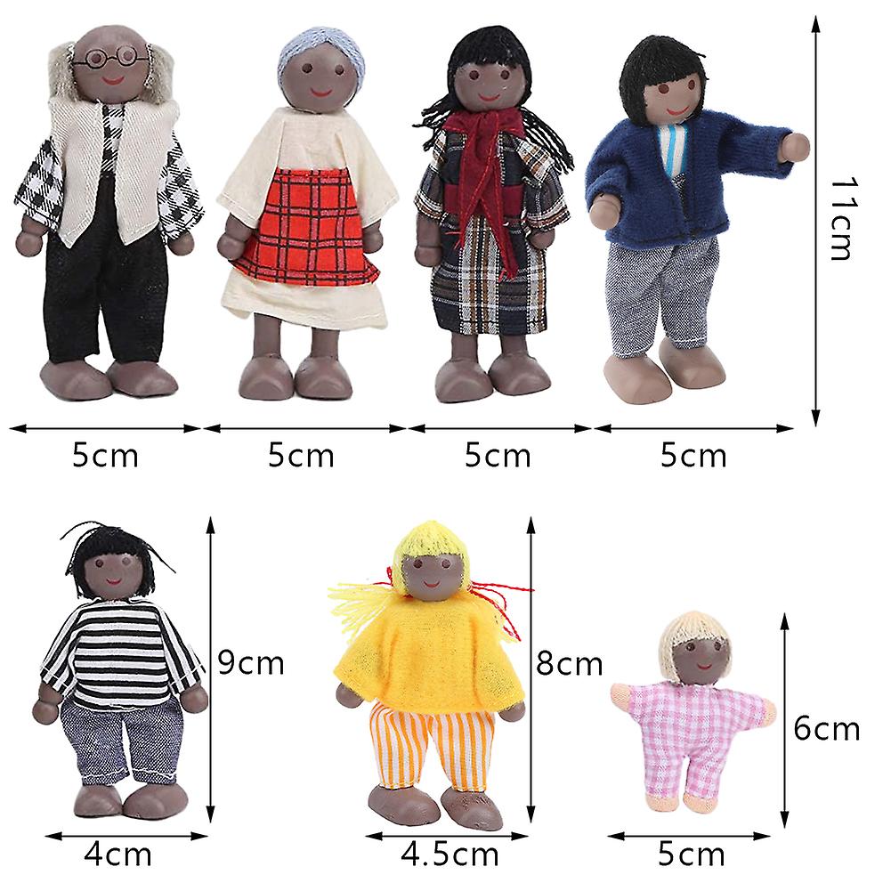 7 People Family Dolls Playset Wooden Figures For Children House Pretend Gift New