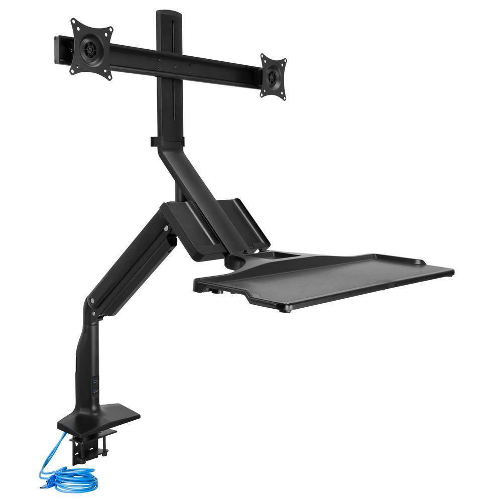 Mount-It 26 in. Rectangular Black Standing Desk Converter with Dual Monitor Arm Mount and Phone Holder MI-7984