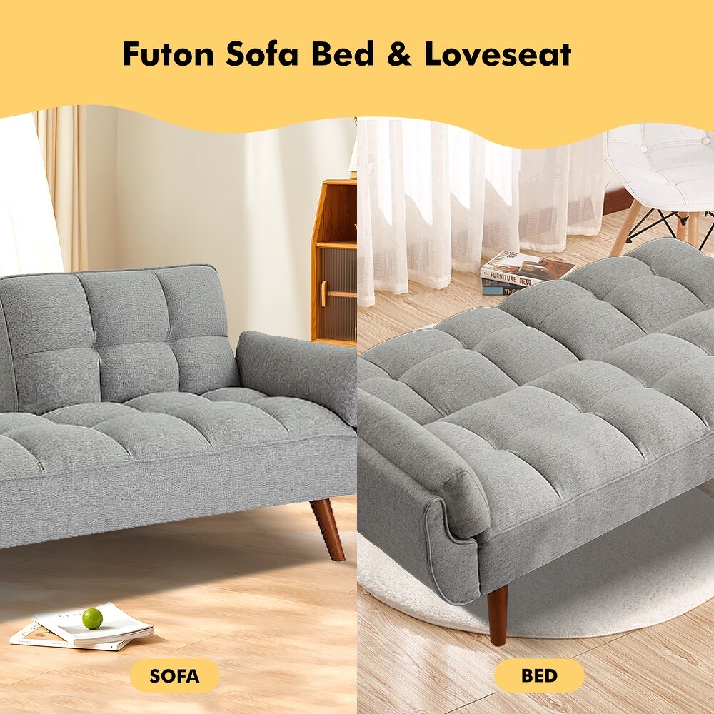75.39 IN. Futon Sofa Bed  Convertible Upholstered Couch Sleeper with Reclining Sleeper Split Tufted Back