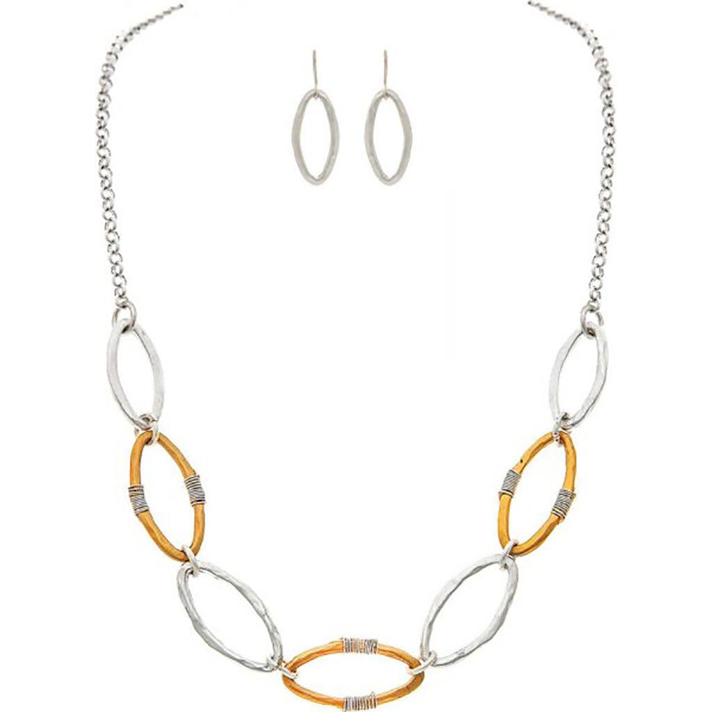 Rain  Two Tone Wire Wrap Ellipse Chain Necklace Set