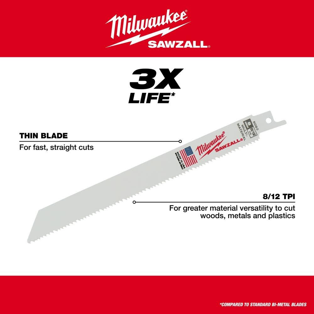 Milwaukee 8 in. 8/12 TPI SAWZALL Blades 5PK 48-00-5093 from Milwaukee