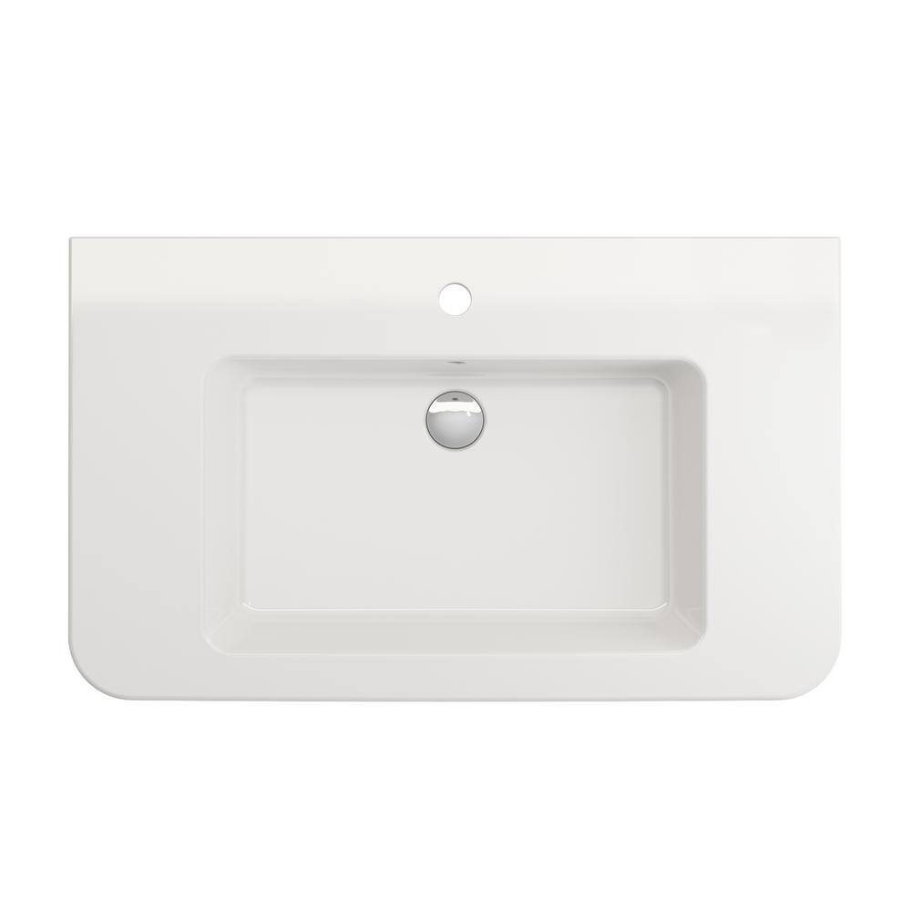 BOCCHI Parma Wall-Mounted White Fireclay Bathroom Sink 33.5 in. 1-Hole with Overflow 1124-001-0126