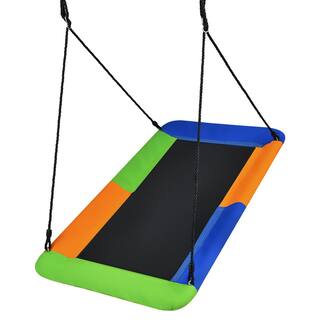 Gymax 60 in. Blue Orange and Green Kids Giant Tree Rectangle Swing 700 lbs. wAdjustable Hanging Ropes GYM08277