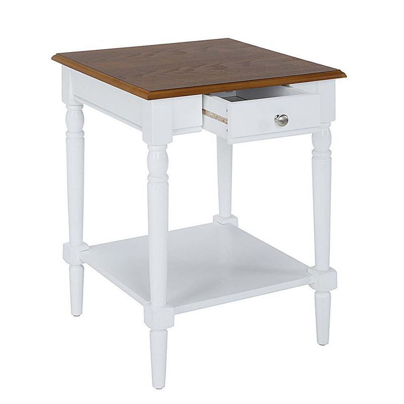 Convenience Concepts French Country 1 Drawer End Table with Shelf， Dark Walnut/White Finish