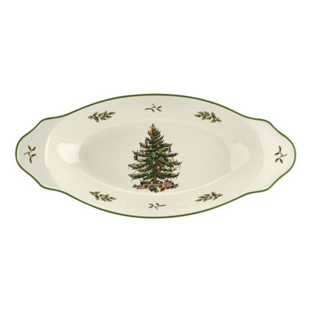 Spode Christmas Tree 15 25 Inch Handled Scalloped Serving Platter 15 25 Inch