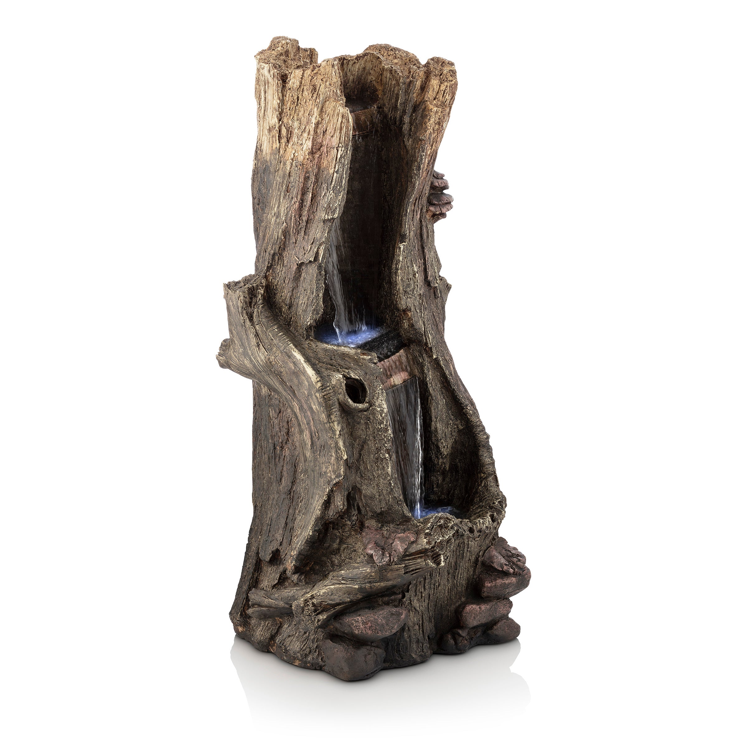 Alpine Corporation Outdoor 3-Tier Tree Trunk Water Fountain with LED Lights