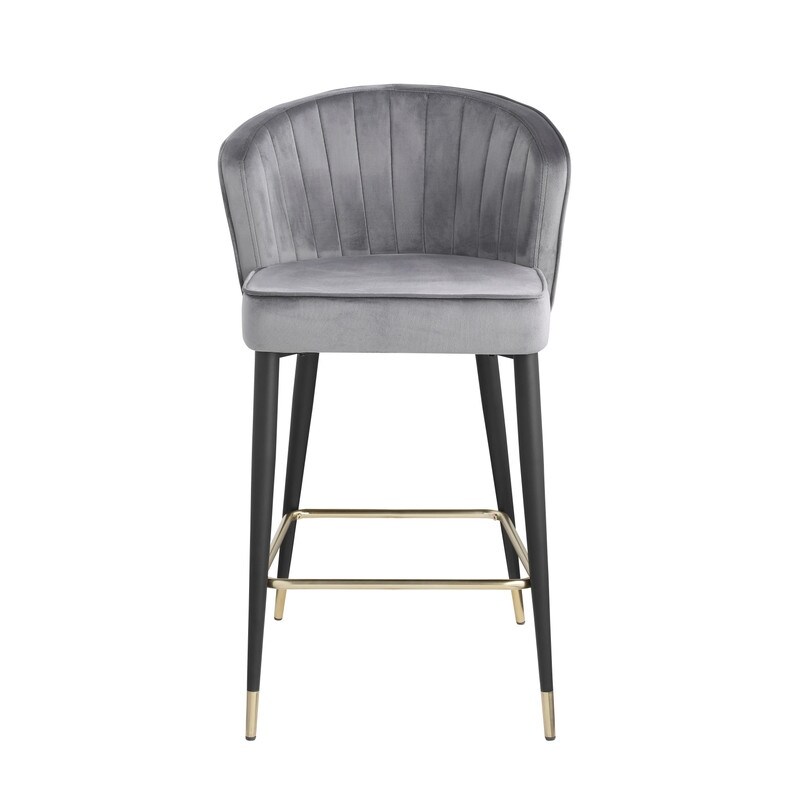 Contemporary Velvet Upholstered Counter Height Stool with Metal Legs