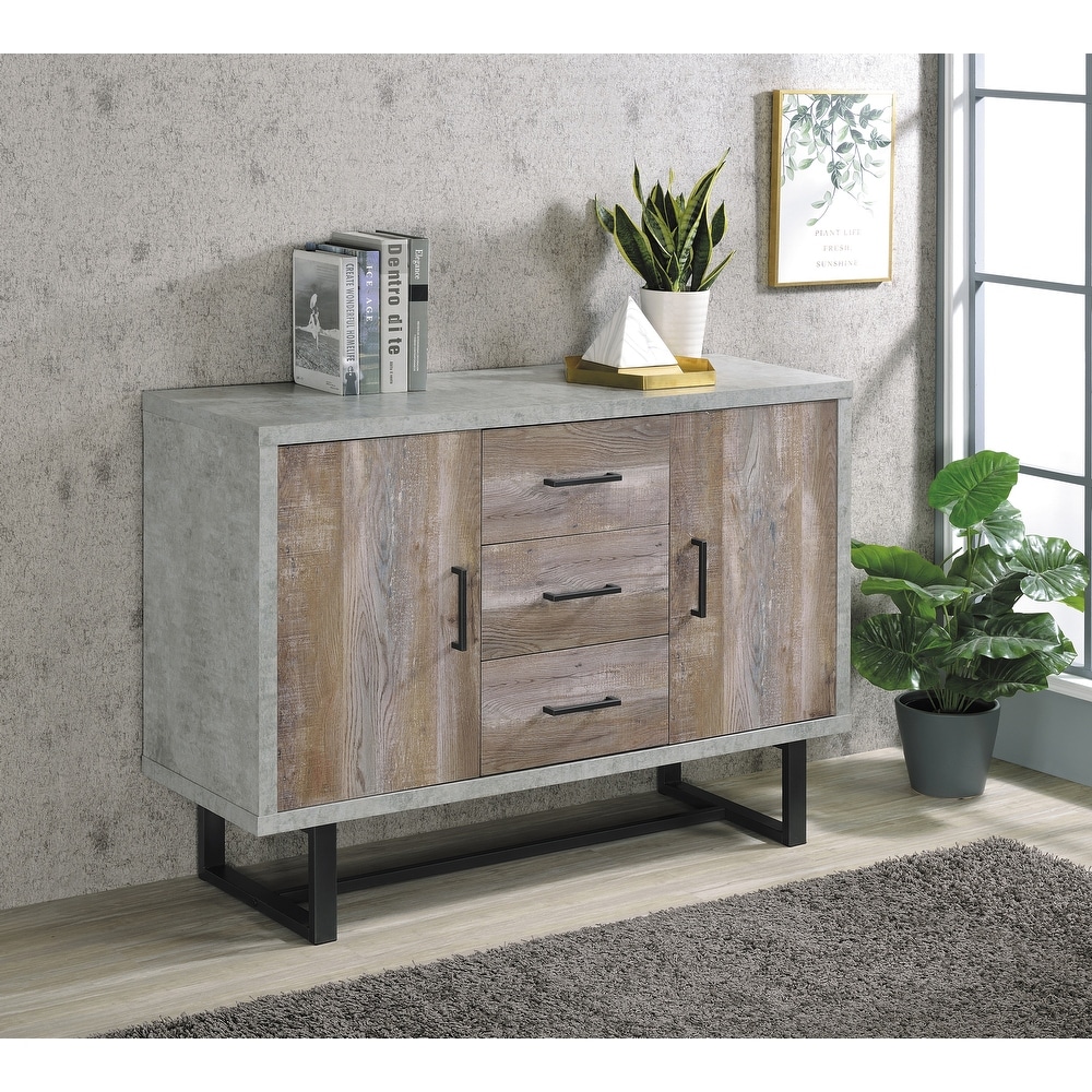 Sedona Cement and Weathered Oak 3 Drawer Accent Cabinet with Doors