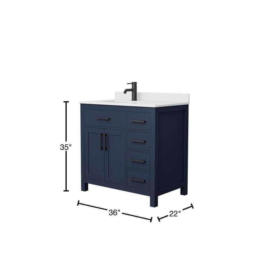 Wyndham Collection Beckett 36 in. W x 22 in. D x 35 in. H Single Sink Bathroom Vanity in Dark Blue with White Cultured Marble Top WCG242436SBBWCUNSMXX