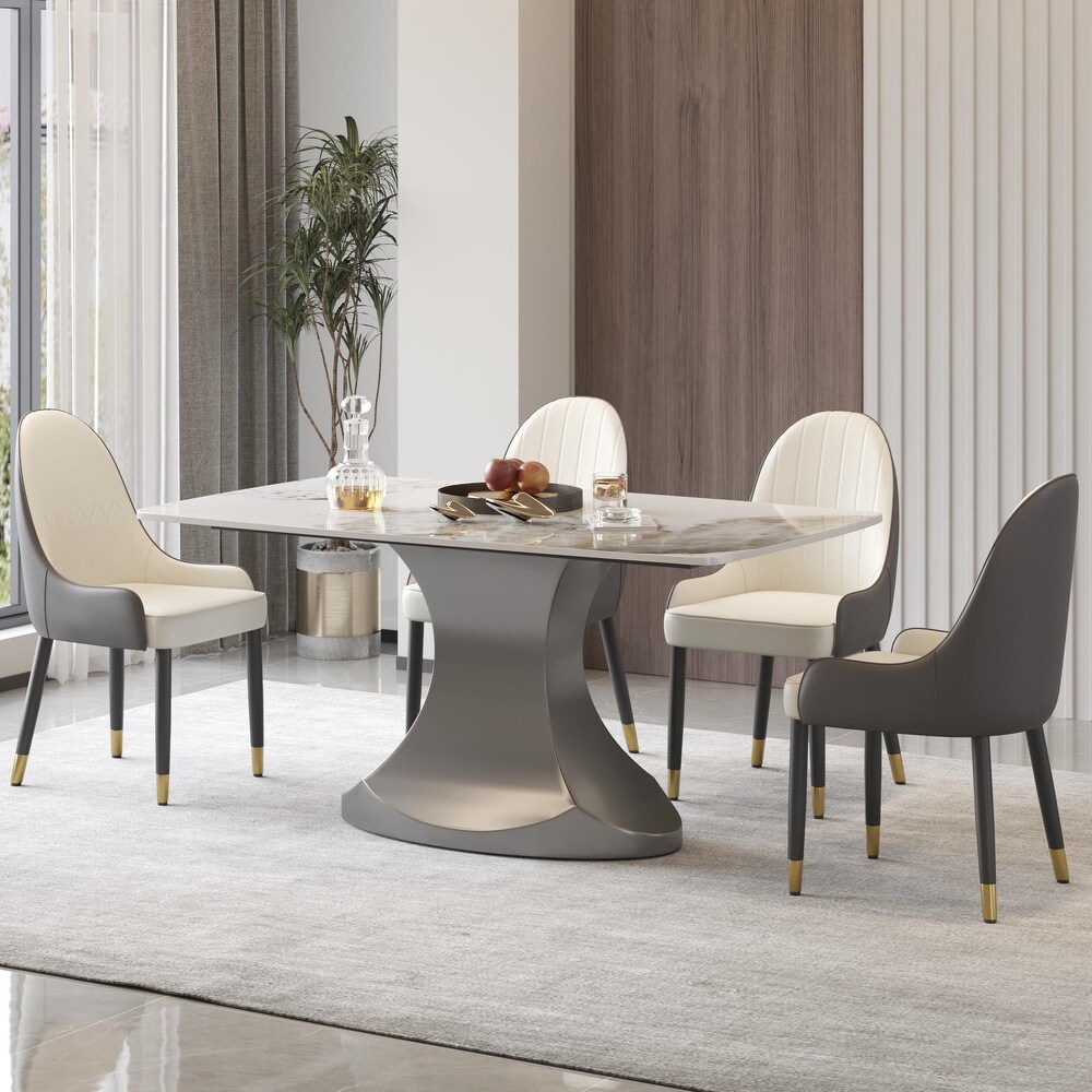 Dining Table for 6~8 Person  Faux Marble Kitchen Dining Table with Grey Pedestal.