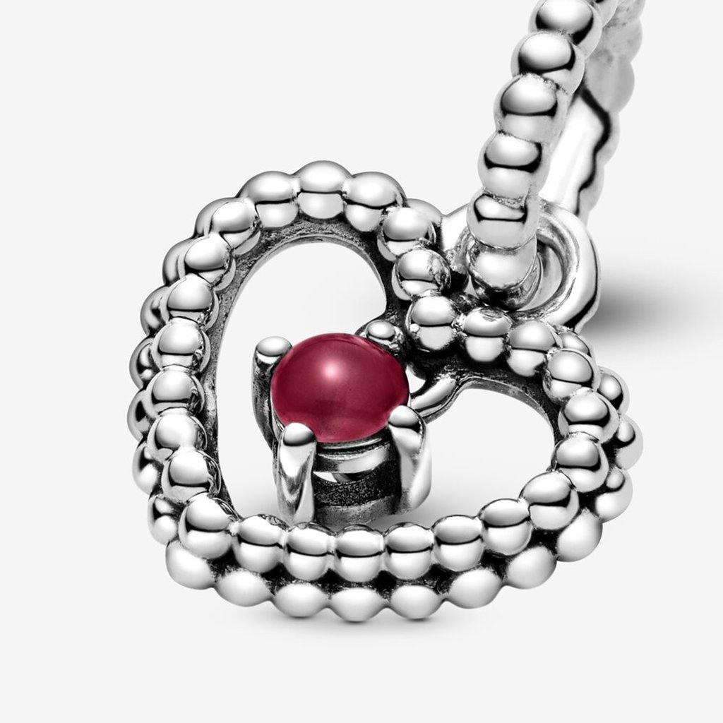 PANDORA  Dark Red Beaded Heart Dangle Charm