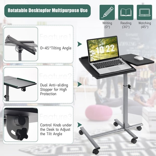 Gymax Mobile Laptop Stand on Wheels Height Adjustable Overbed Sofa - See Details