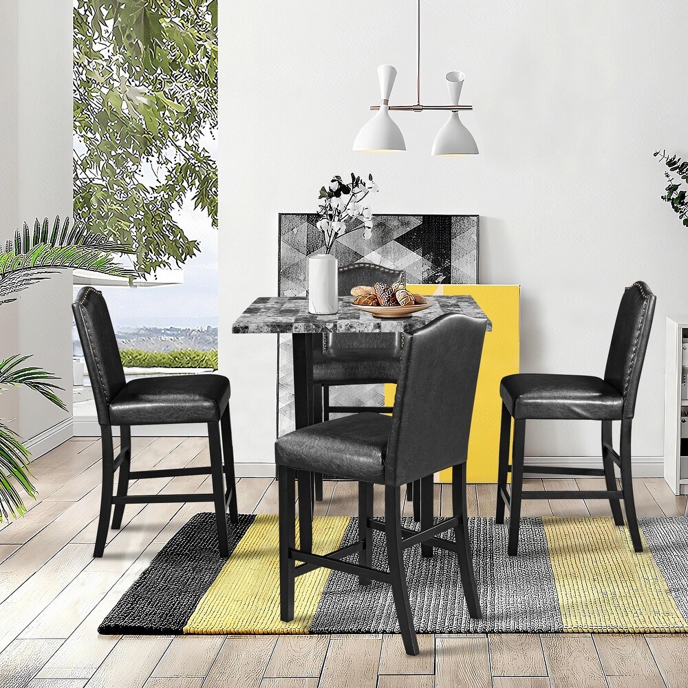 5 Piece Dining Set with Matching Chairs and Bottom Shelf for Dining Room  Black Chair+Gray Table