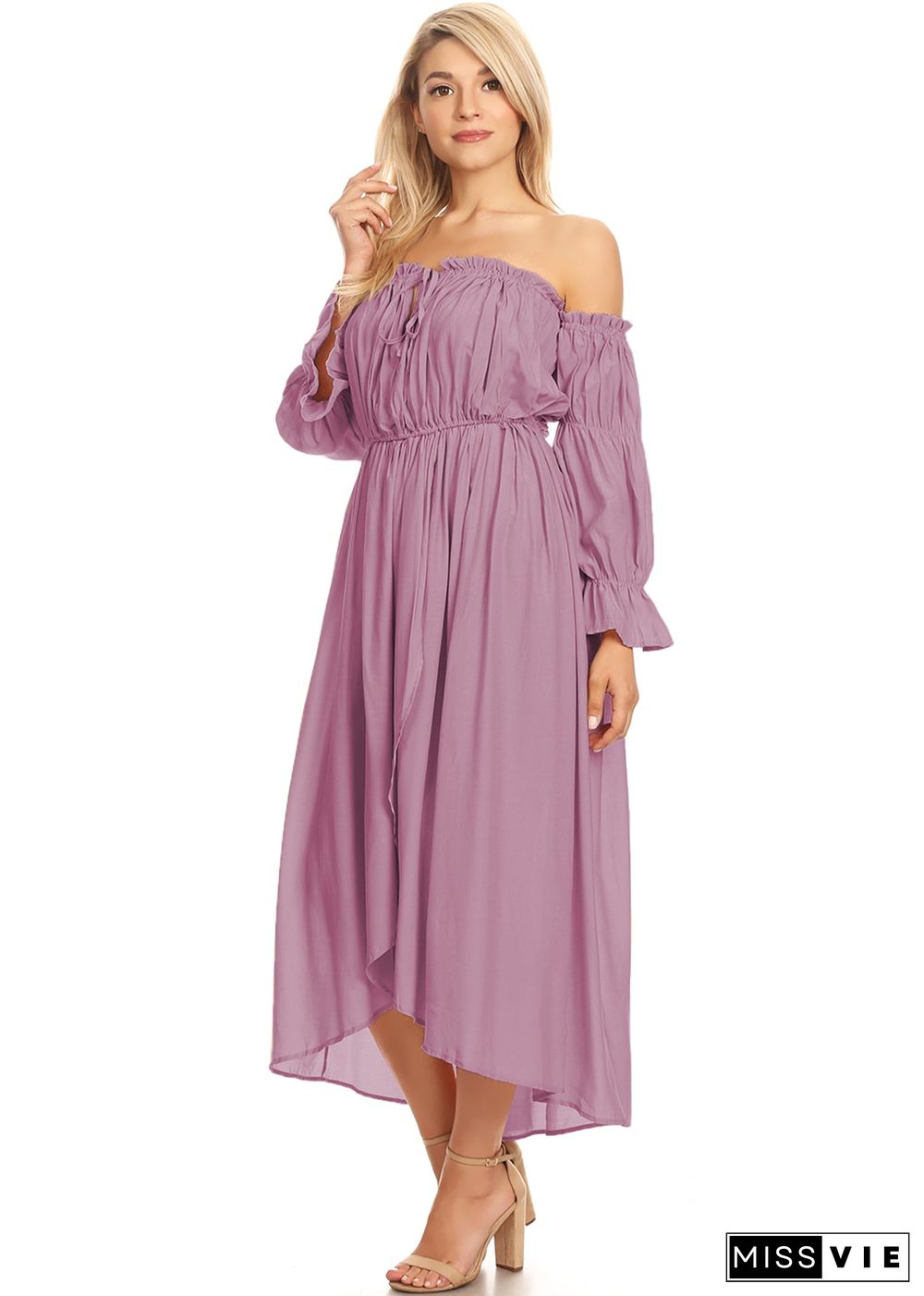 Casual Boho Long Sleeve Off Shoulder Renaissance Dress