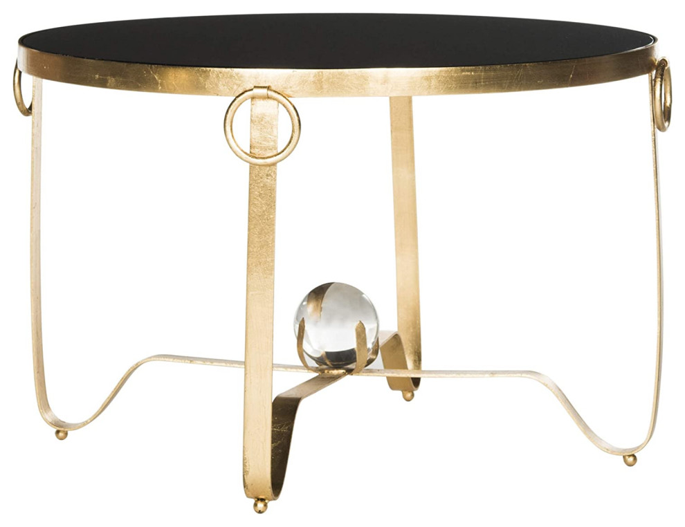 Elegant Coffee Table  Leaf Gold Finished Base and Round Black Tempered Glass Top   Contemporary   Coffee Tables   by Decor Love  Houzz