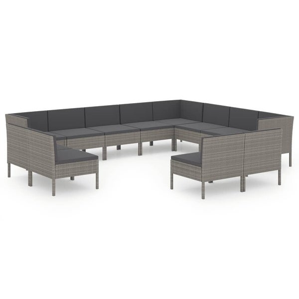 12 Piece Patio Lounge Set with Cushions Poly Rattan Gray - Overstock - 36363660