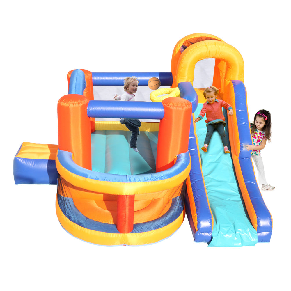 Children's inflatable bounce house, 420D thickened Oxford cloth PVC bouncy castle (trampoline slide ocean ball area ball frame with three balls) without blower - orange blue