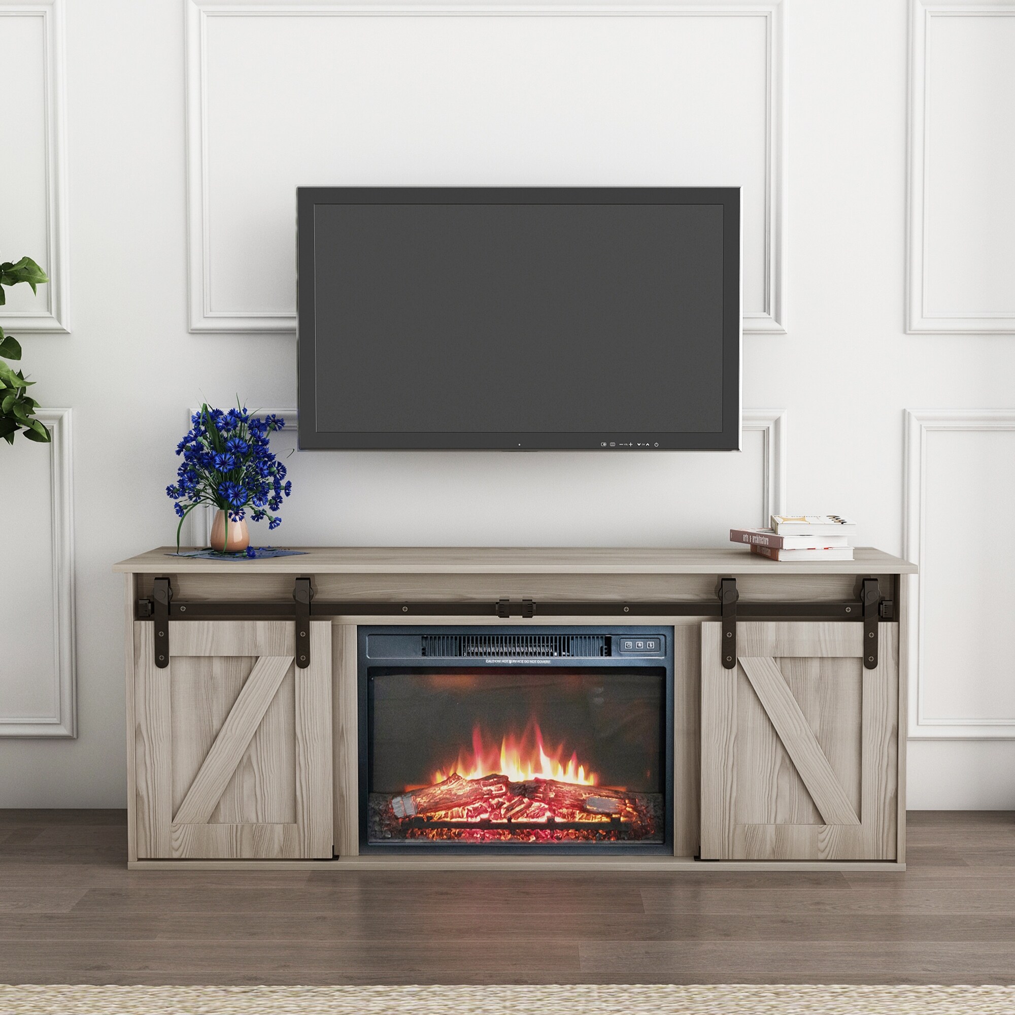 Wooden Fireplace TV Stand for TV up to 65