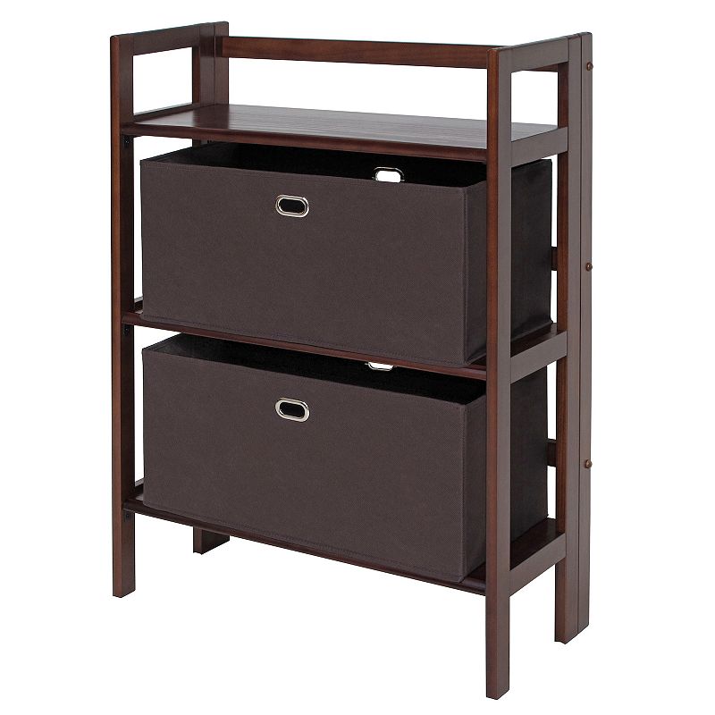 38.5 Walnut Folding Bookcase with Chocolate Fabric Basket