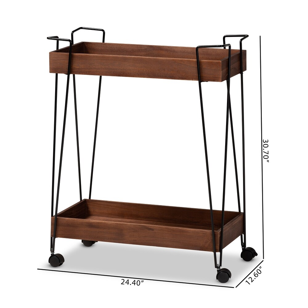 Reynard Modern   Industrial 2 Tier Wine Cart Walnut Brown