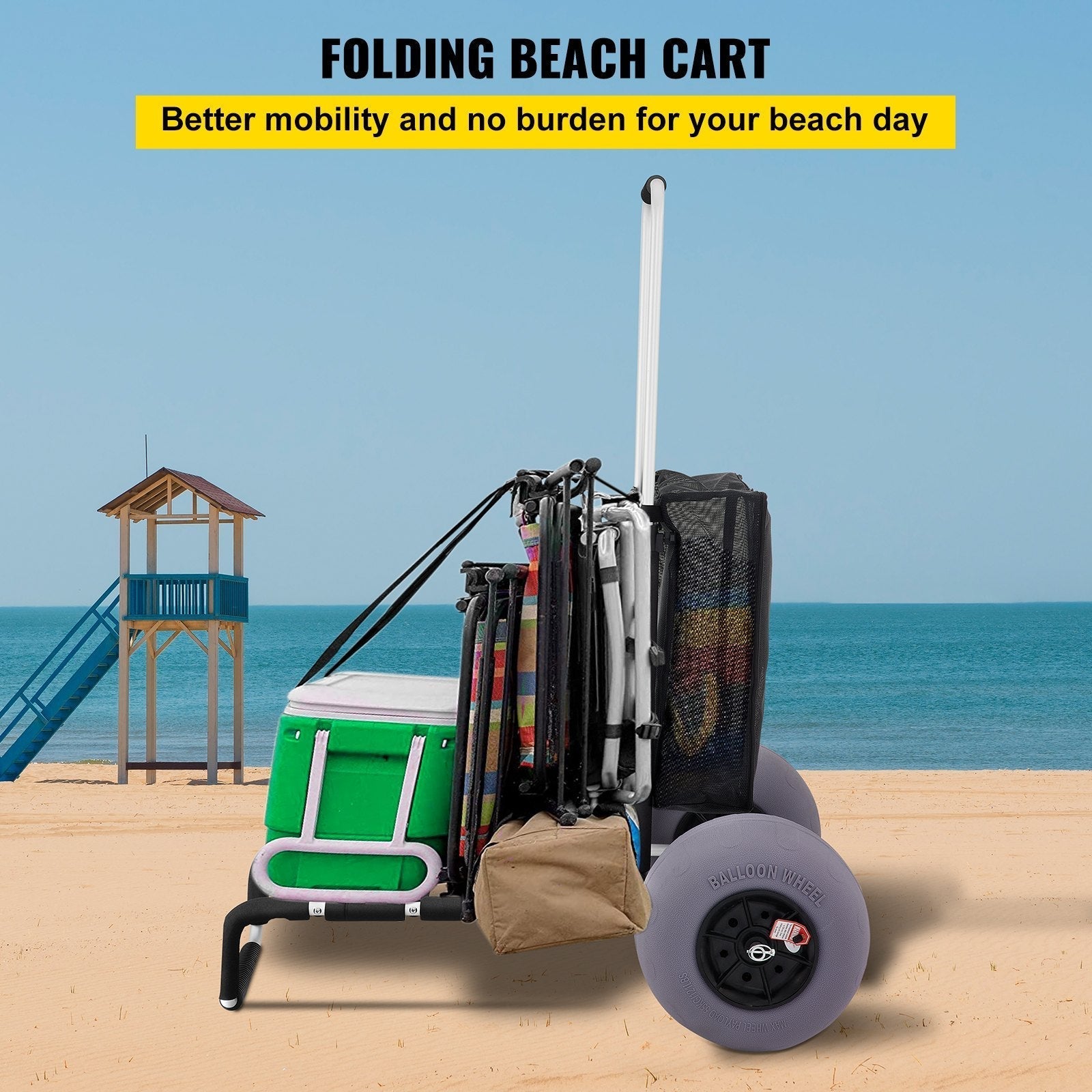 Best 165LBS Folding Beach Cargo Deck Cart W/ All-Terrain Balloon Tires