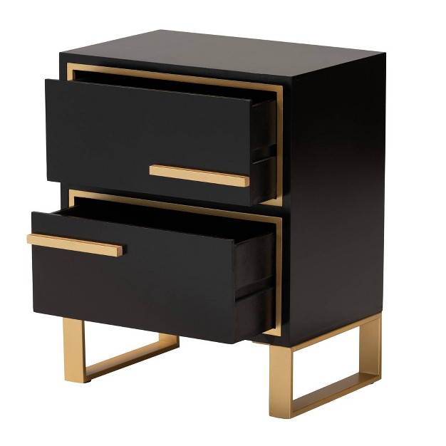 Giolla Wood And Metal 2 Drawer End Table Black gold Baxton Studio