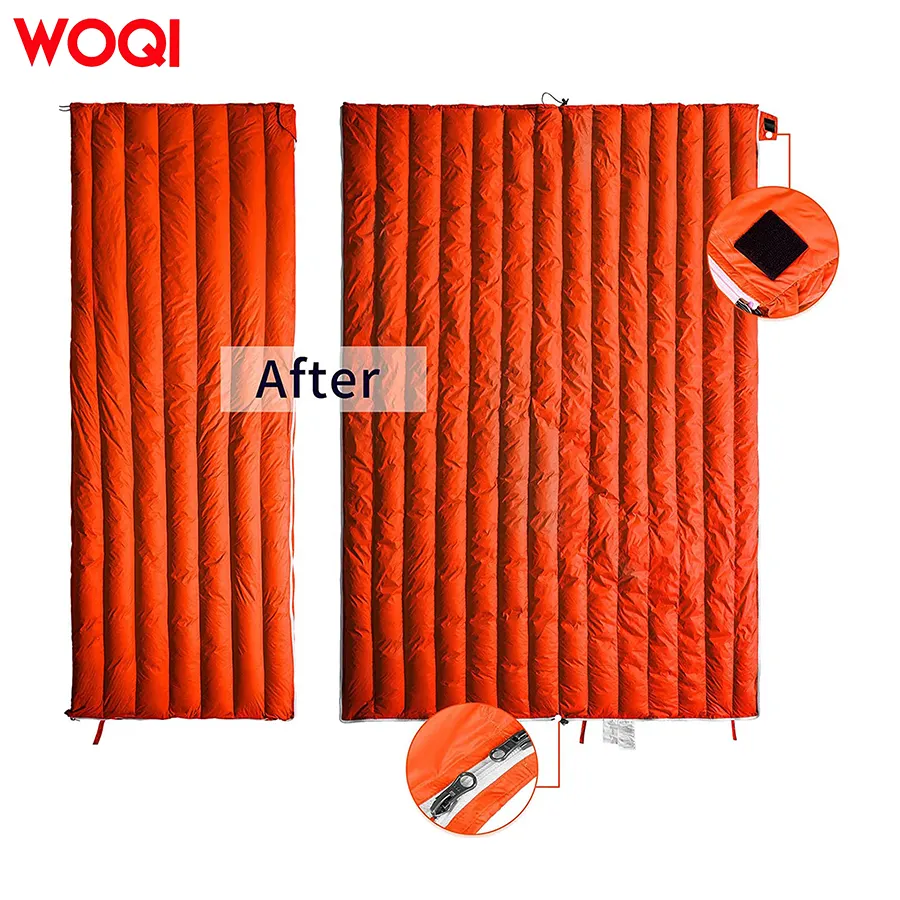 Woqi Warm Compact Ultralight Waterproof Nylon Envelop Duck Down Sleeping Bag For Camping Hiking