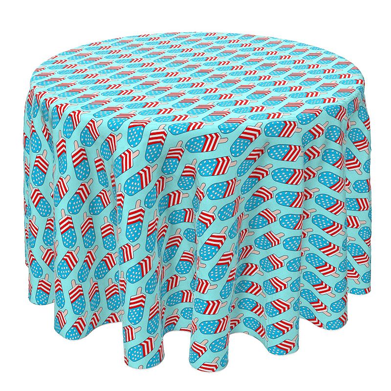 Round Tablecloth， 100% Cotton， 60 Round， Patriotic Ice Pops