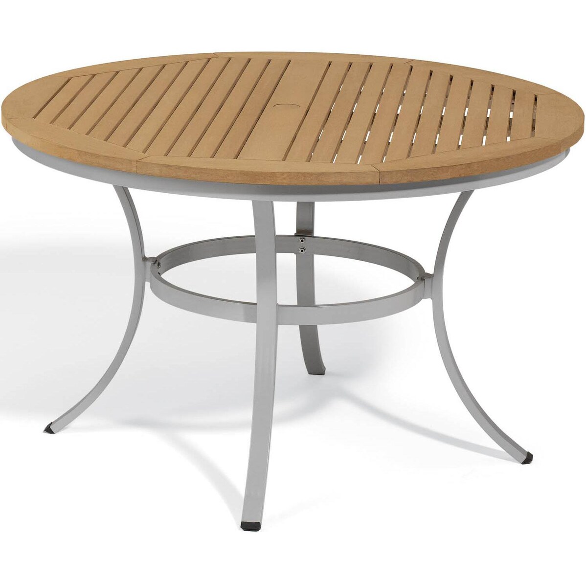 Travira 47 Inch Round Aluminum Dining Table W/ Tekwood Natural Top By Oxford Garden