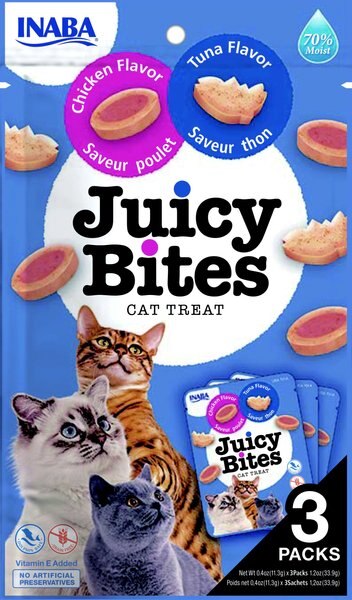 Inaba Juicy Bites Tuna and Chicken Soft and Chewy Cat Treats， 0.4-oz pouch， 3 count